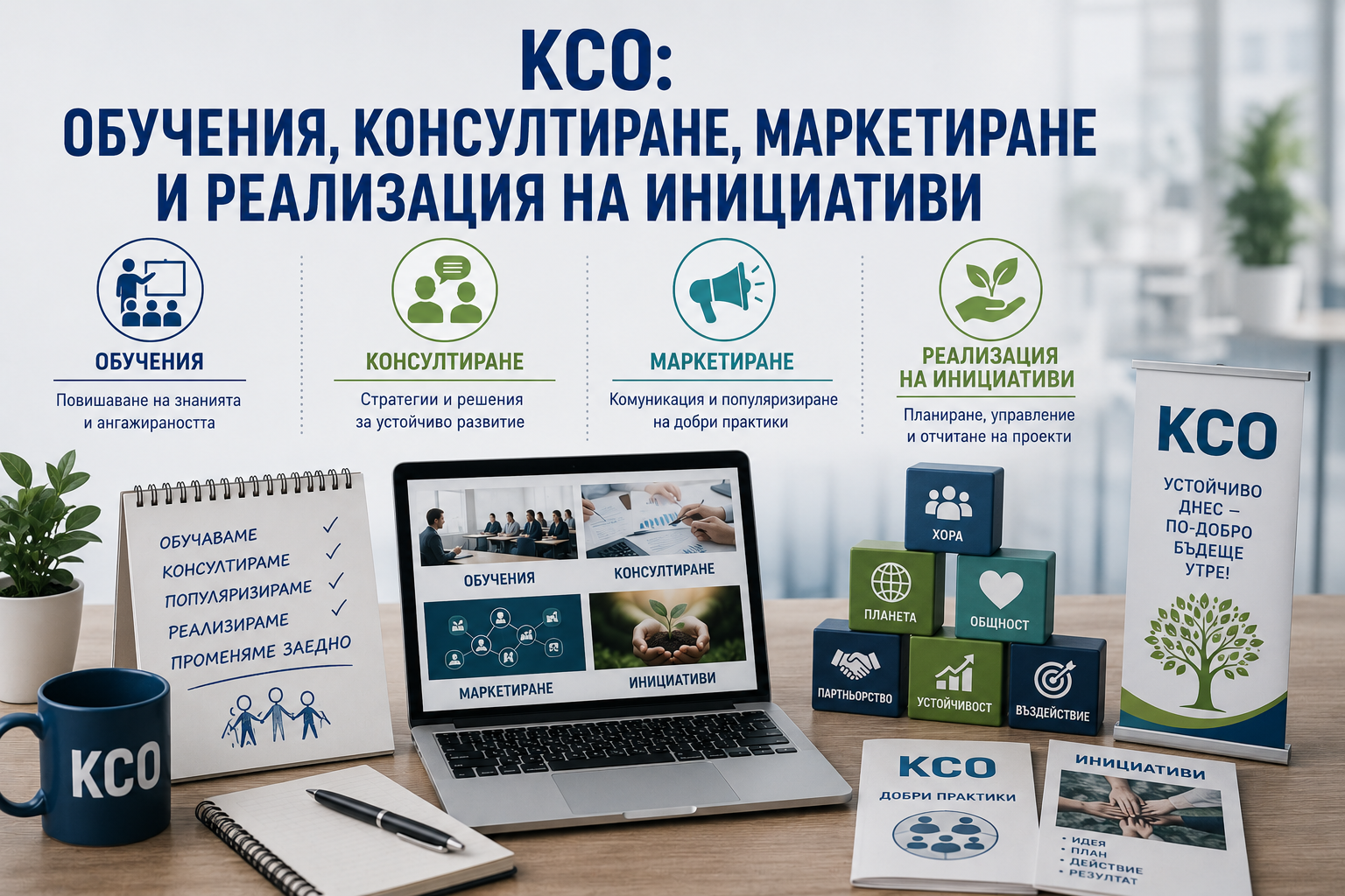 КСО: Обучения, консултиране, маркетиране и реализация на инициативи КСО: Обучения, консултиране, маркетиране и реализация на инициативи